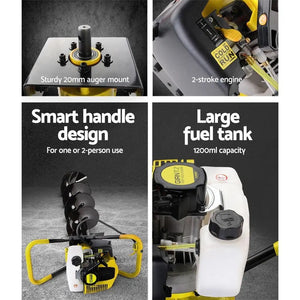 Giantz 80CC Petrol Post Hole Digger Auger Bits Drill Borer Fence Extension Deals499