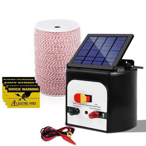 Giantz 8KM Solar Electric Fence Energiser Energizer 0.3J + 2000M Poly Fencing Wire Tape Deals499