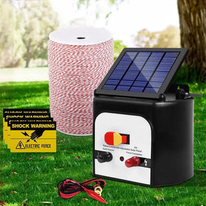 Giantz 8KM Solar Electric Fence Energiser Energizer 0.3J + 2000M Poly Fencing Wire Tape Deals499