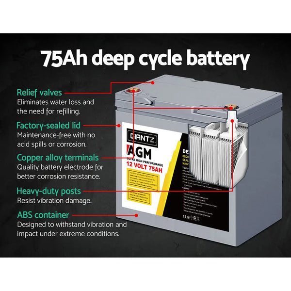 Giantz AGM Deep Cycle Battery 12V 75Ah x2 Box Portable Solar Caravan Camping from Deals499 at Deals499