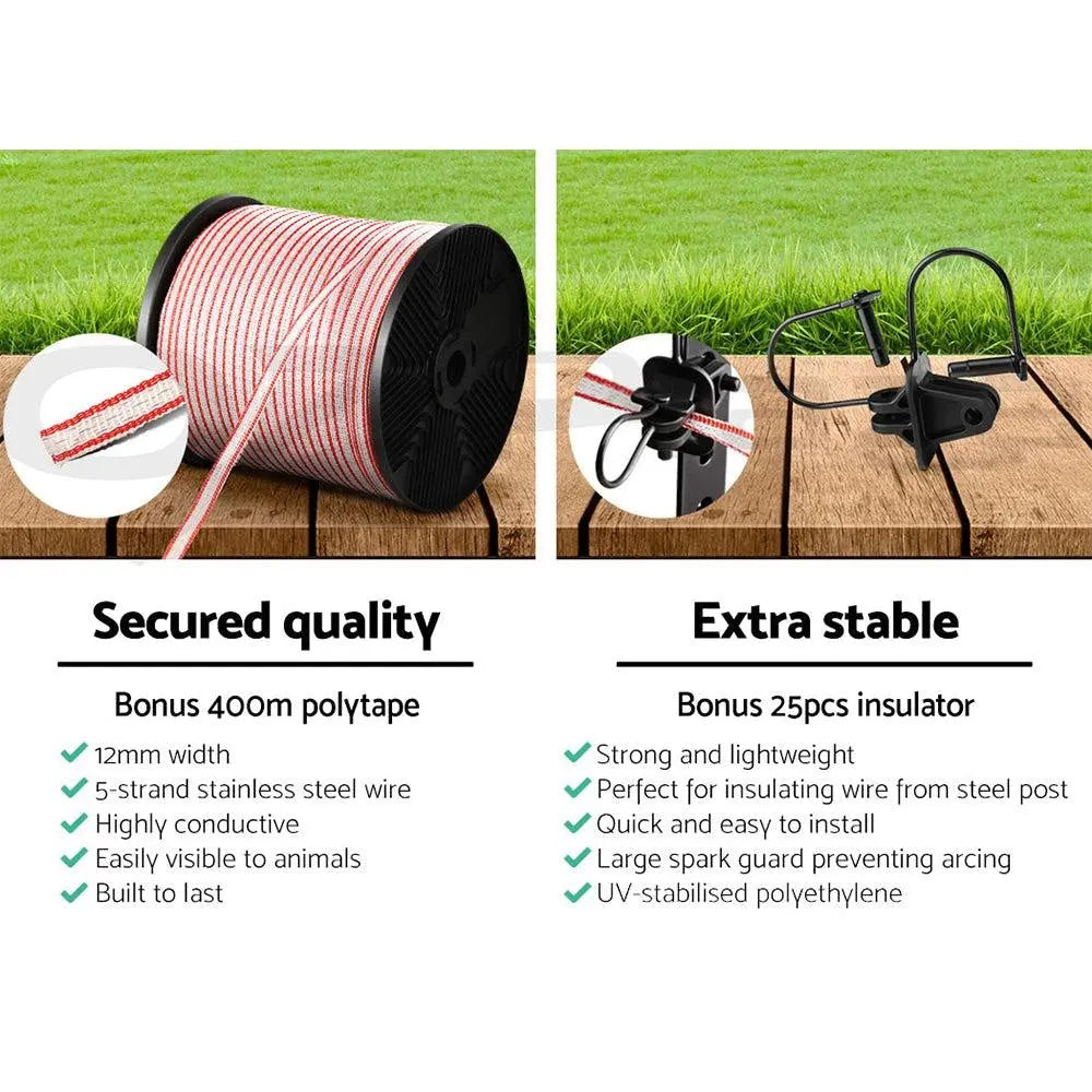 Giantz Electric Fence Wire 400M Tape Fencing Roll Energiser Poly Stainless Steel Deals499