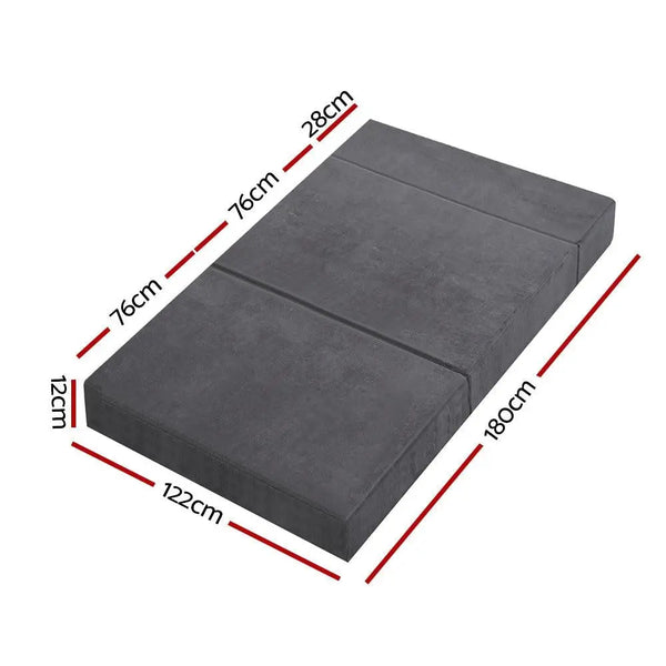 Giselle Bedding Double Size Folding Foam Mattress Portable Bed Mat Velvet Dark Grey Giselle