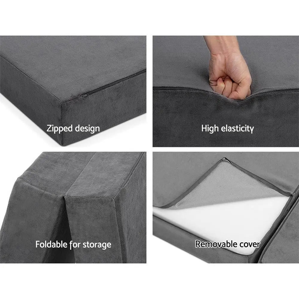 Giselle Bedding Double Size Folding Foam Mattress Portable Bed Mat Velvet Dark Grey Giselle