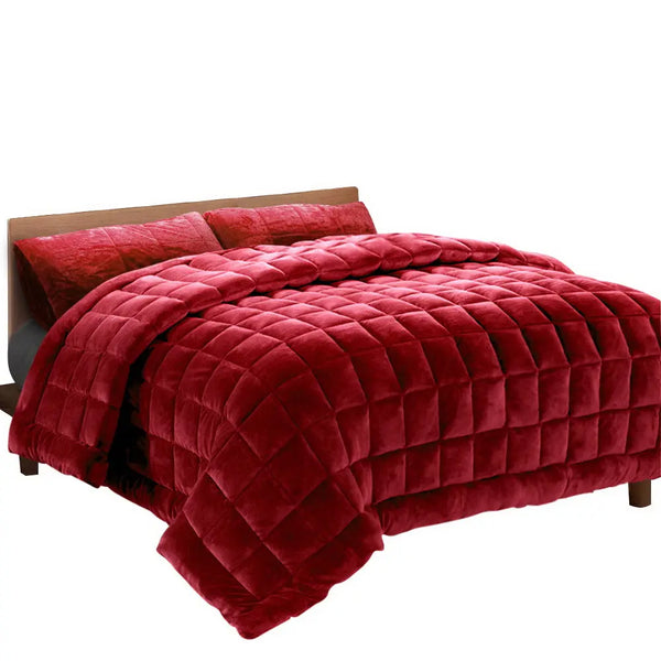 Giselle Bedding Faux Mink Quilt King Size Burgundy from Deals499 at Deals499