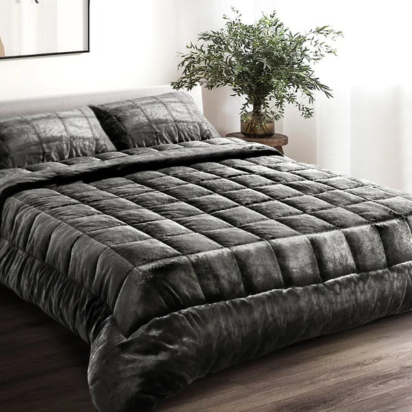 Giselle Bedding Faux Mink Quilt Super King Charcoal from Deals499 at Deals499