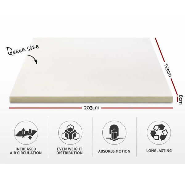 Giselle Bedding Memory Foam Mattress Topper w/Cover 8cm - Queen Giselle