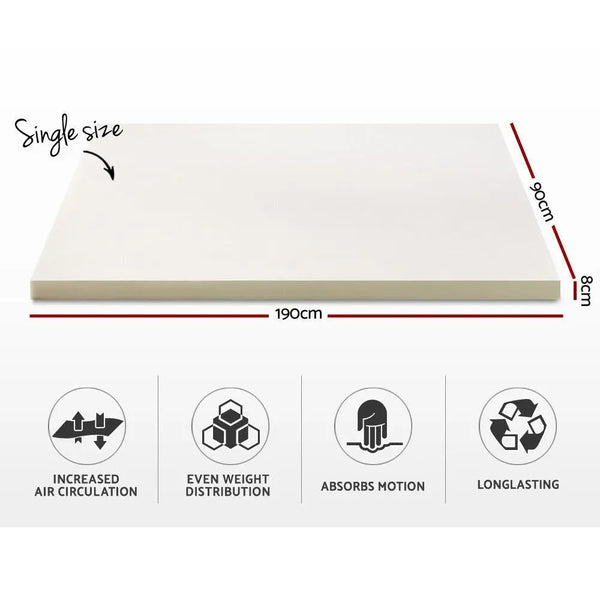 Giselle Bedding Memory Foam Mattress Topper w/Cover 8cm - Single Giselle