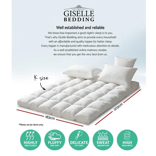 Giselle King Mattress Topper Pillowtop 1000GSM Microfibre Filling Protector Giselle