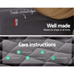 Giselle Single Mattress Topper Pillowtop 1000GSM Charcoal Microfibre Bamboo Fibre Filling Protector Giselle