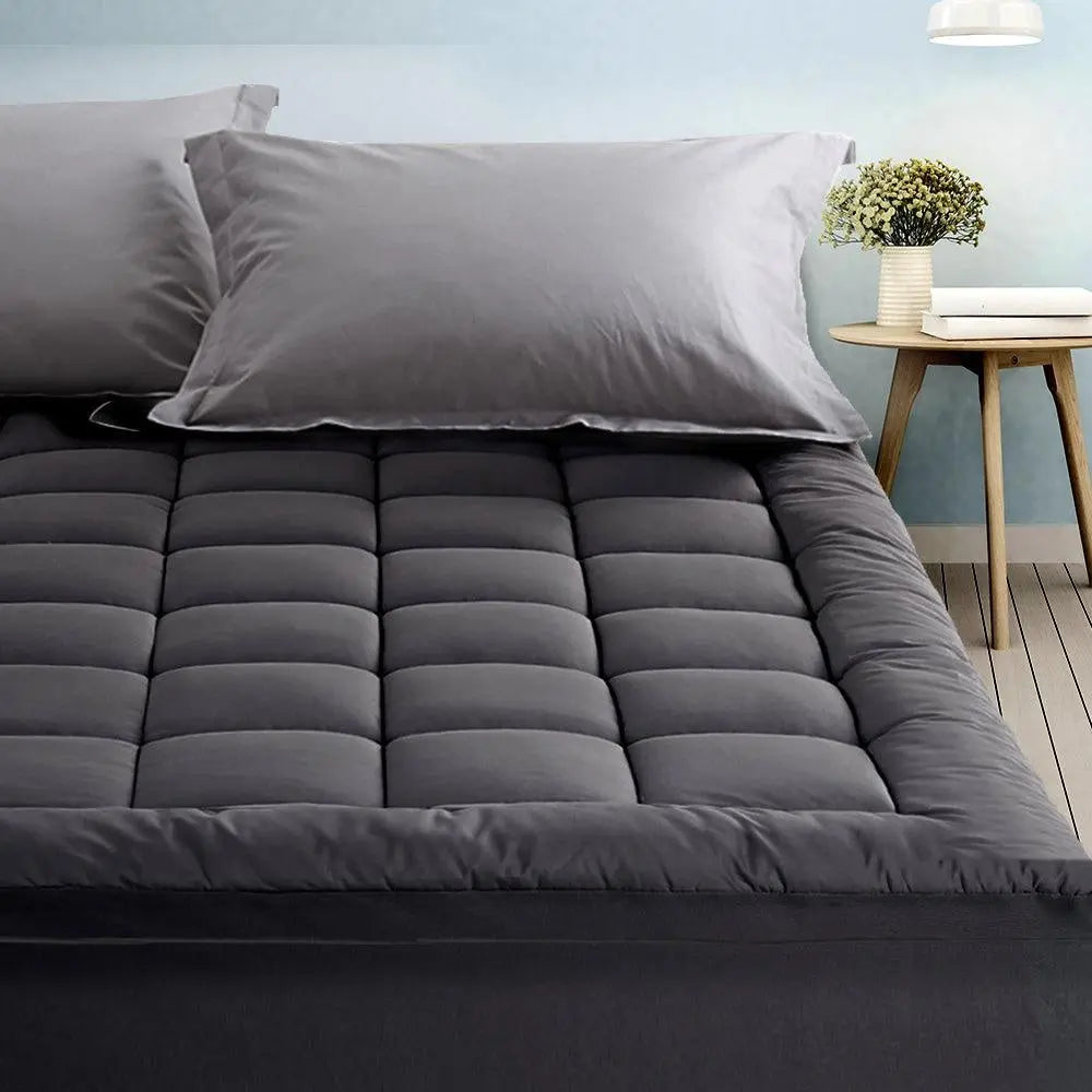 Giselle Single Mattress Topper Pillowtop 1000GSM Charcoal Microfibre Bamboo Fibre Filling Protector Giselle