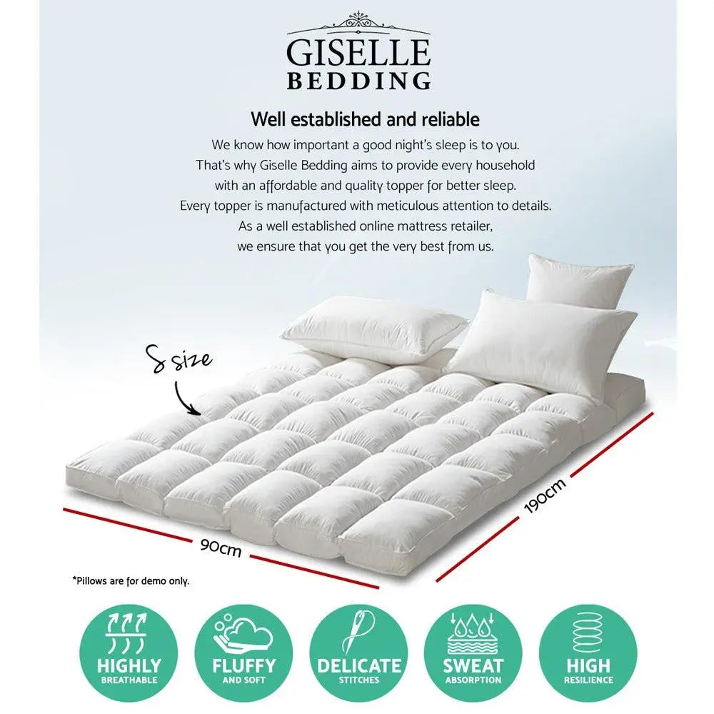 Giselle Single Mattress Topper Pillowtop 1000GSM Microfibre Filling Protector Giselle