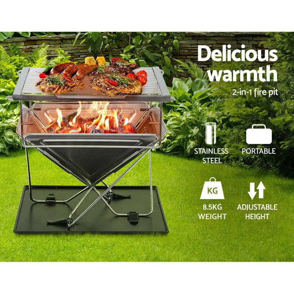 Grillz Camping Fire Pit BBQ Portable Folding Stainless Steel Stove Outdoor Pits Deals499
