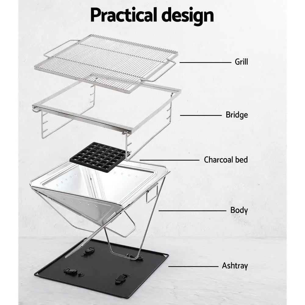 Grillz Camping Fire Pit BBQ Portable Folding Stainless Steel Stove Outdoor Pits Deals499