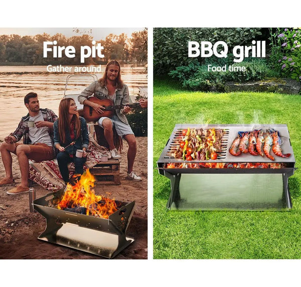 Grillz Fire Pit BBQ Outdoor Camping Portable Patio Heater Folding Packed Steel Deals499