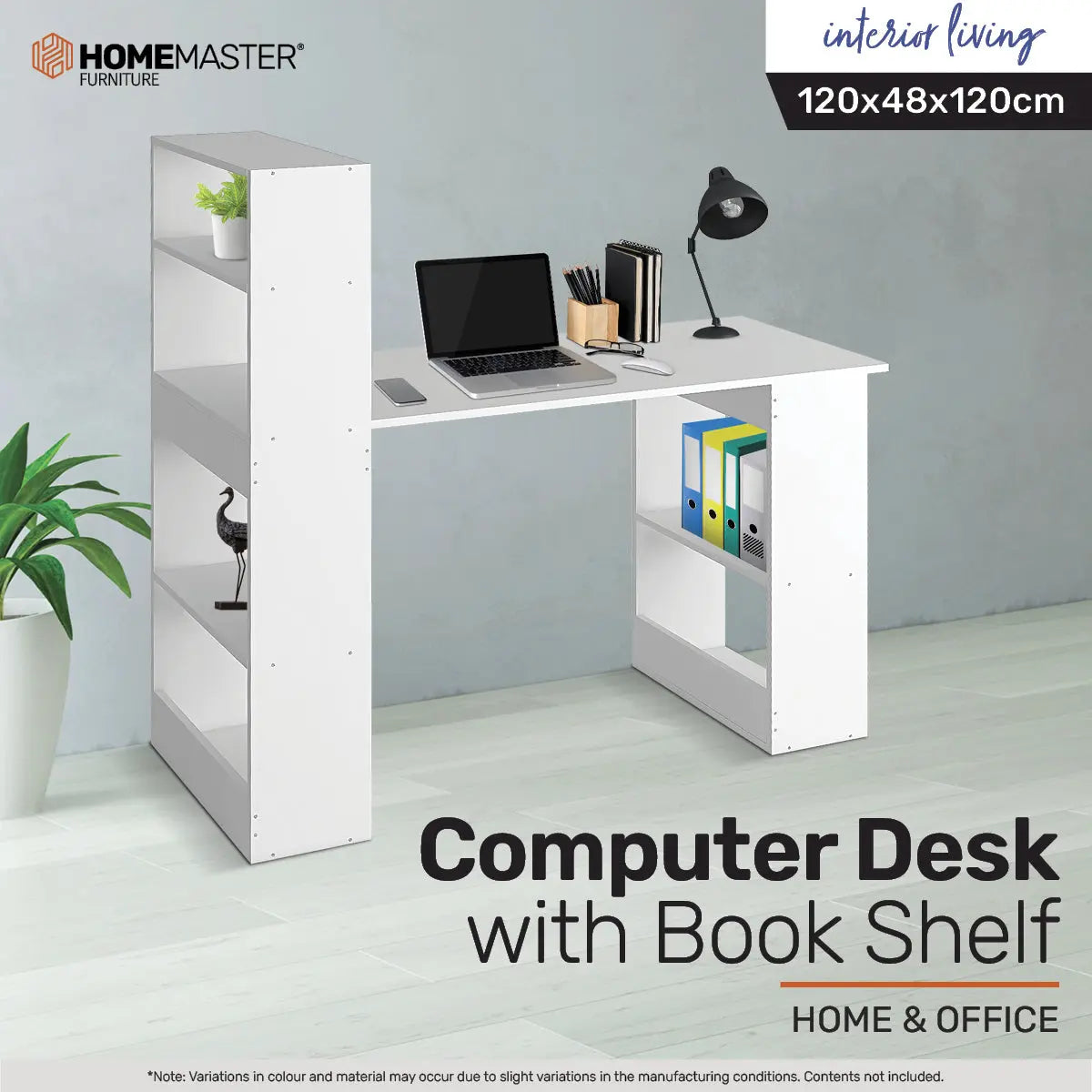 Home Master Computer/Work Desk Attached Shelving Spacious Modern 120 x 120cm Deals499