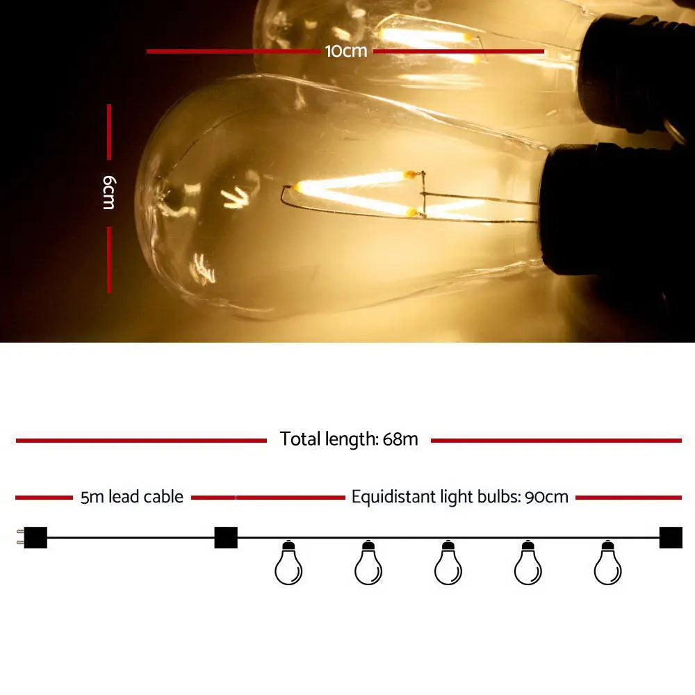 Jingle Jollys 68m 70 LED Festoon Lights String Lighting Wedding Party Deals499