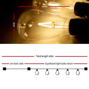 Jingle Jollys 68m 70 LED Festoon Lights String Lighting Wedding Party Deals499