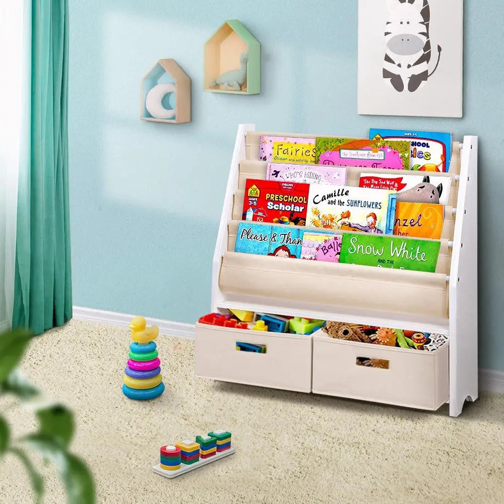 Keezi 4 tier Kids Bookshelf Wooden Bookcase Children Toy Organiser Display Rack Deals499