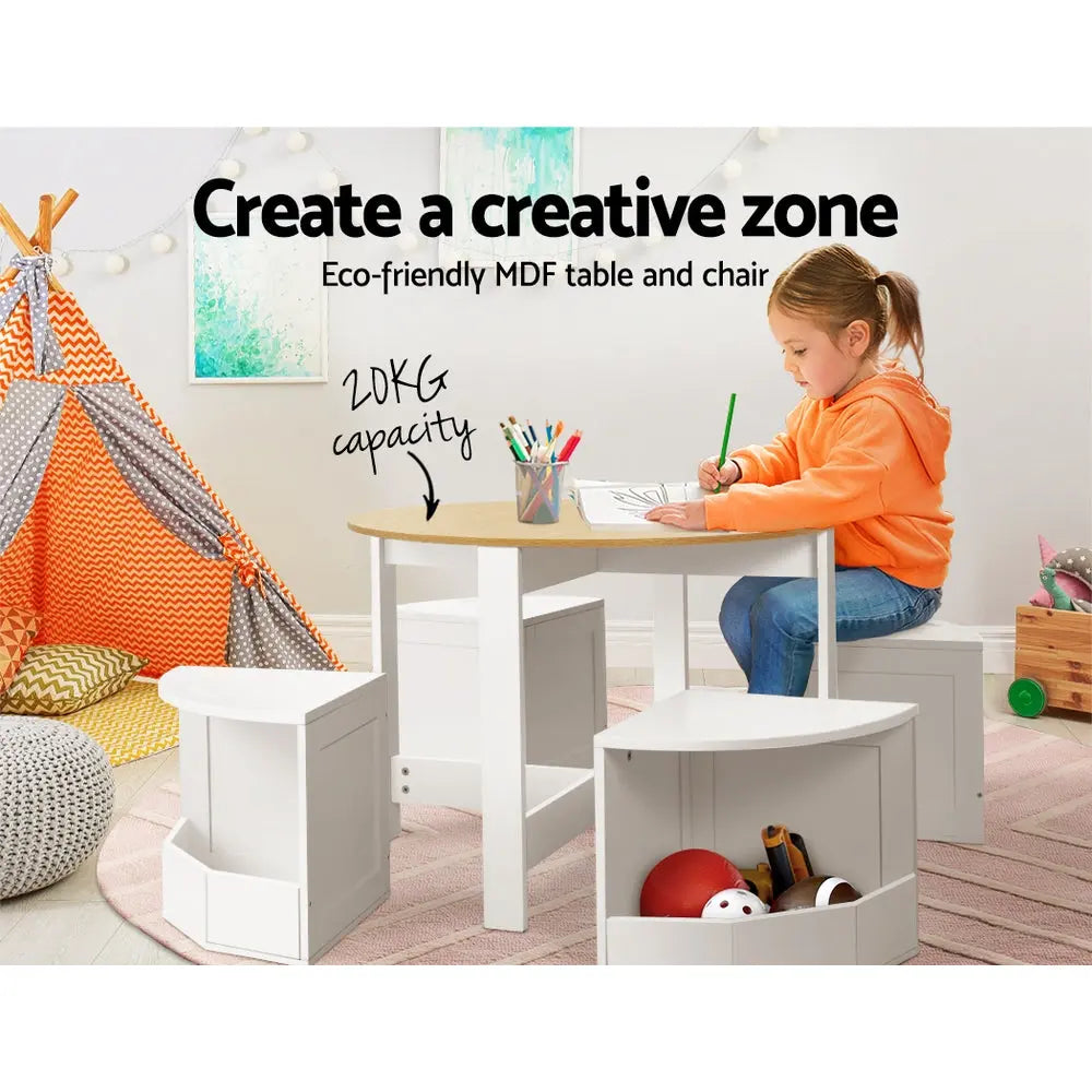 Keezi 5 PCS Kids Table and Chairs Set Storage Chair Wooden Play Study Desk Sets Deals499