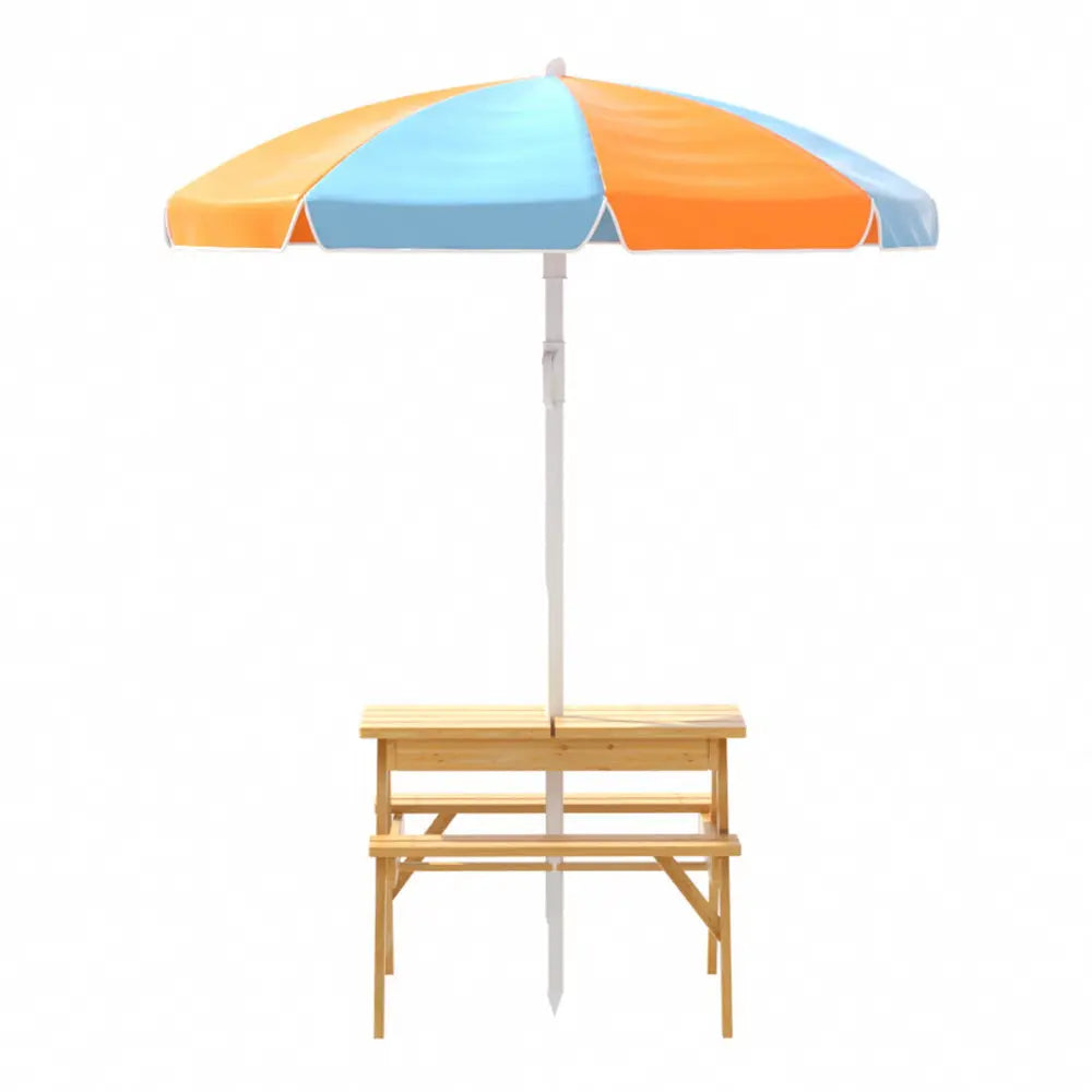 Keezi Kids Outdoor Table and Chairs Picnic Bench Set Umbrella Water Sand Pit Box Deals499