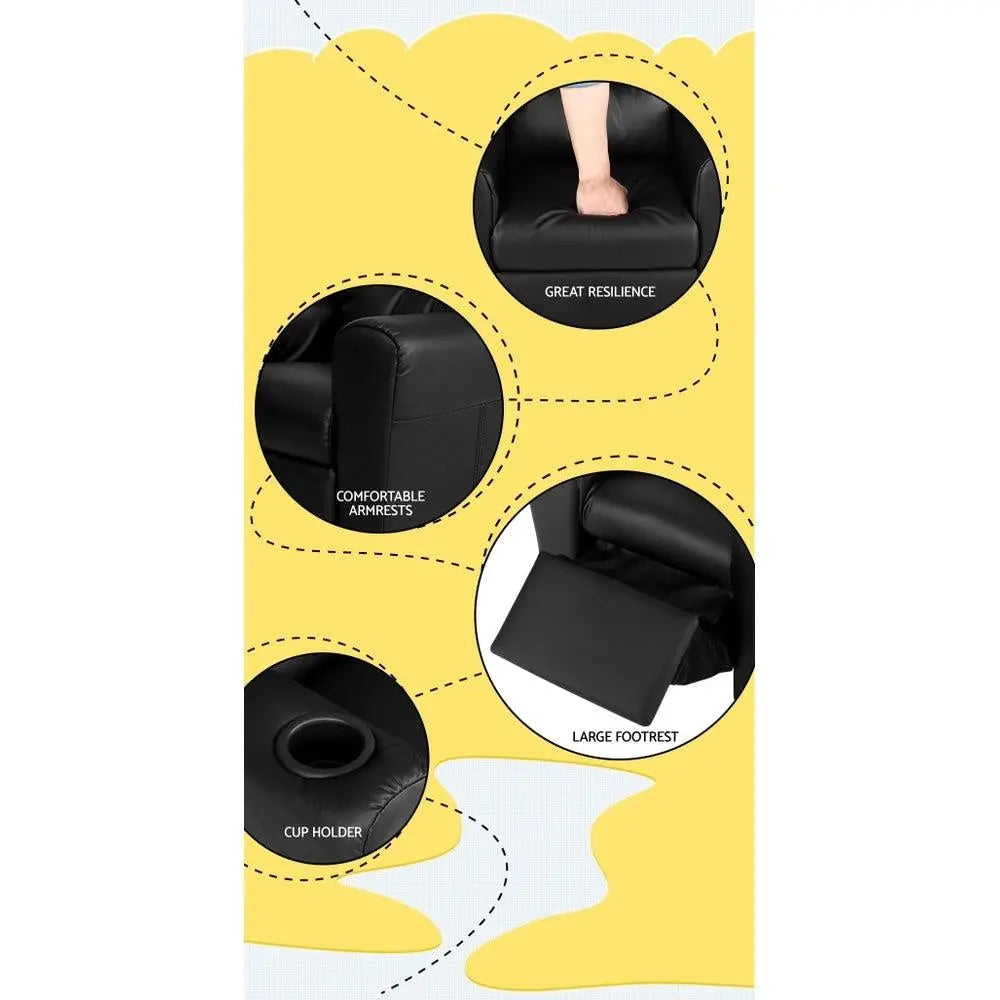 Keezi Kids Recliner Chair Black PU Leather Sofa Lounge Couch Children Armchair Deals499