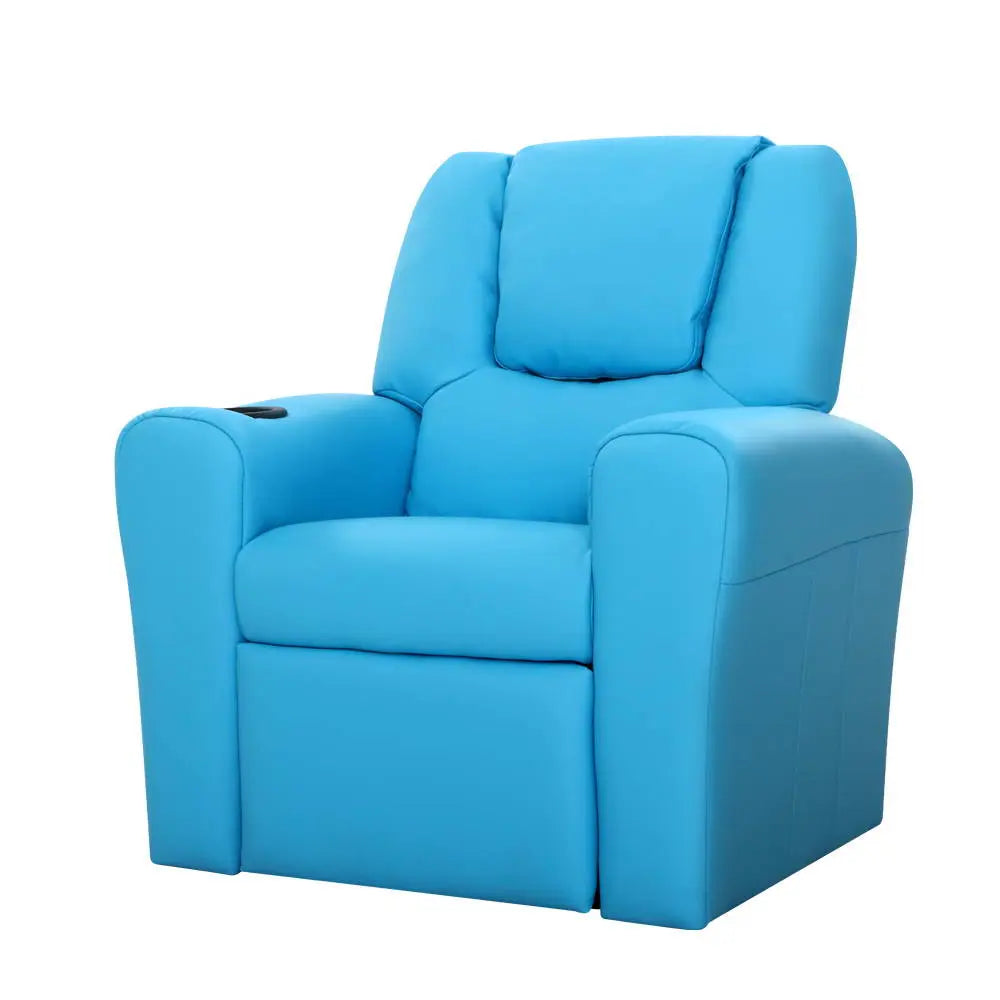 Keezi Kids Recliner Chair Blue PU Leather Sofa Lounge Couch Children Armchair Deals499
