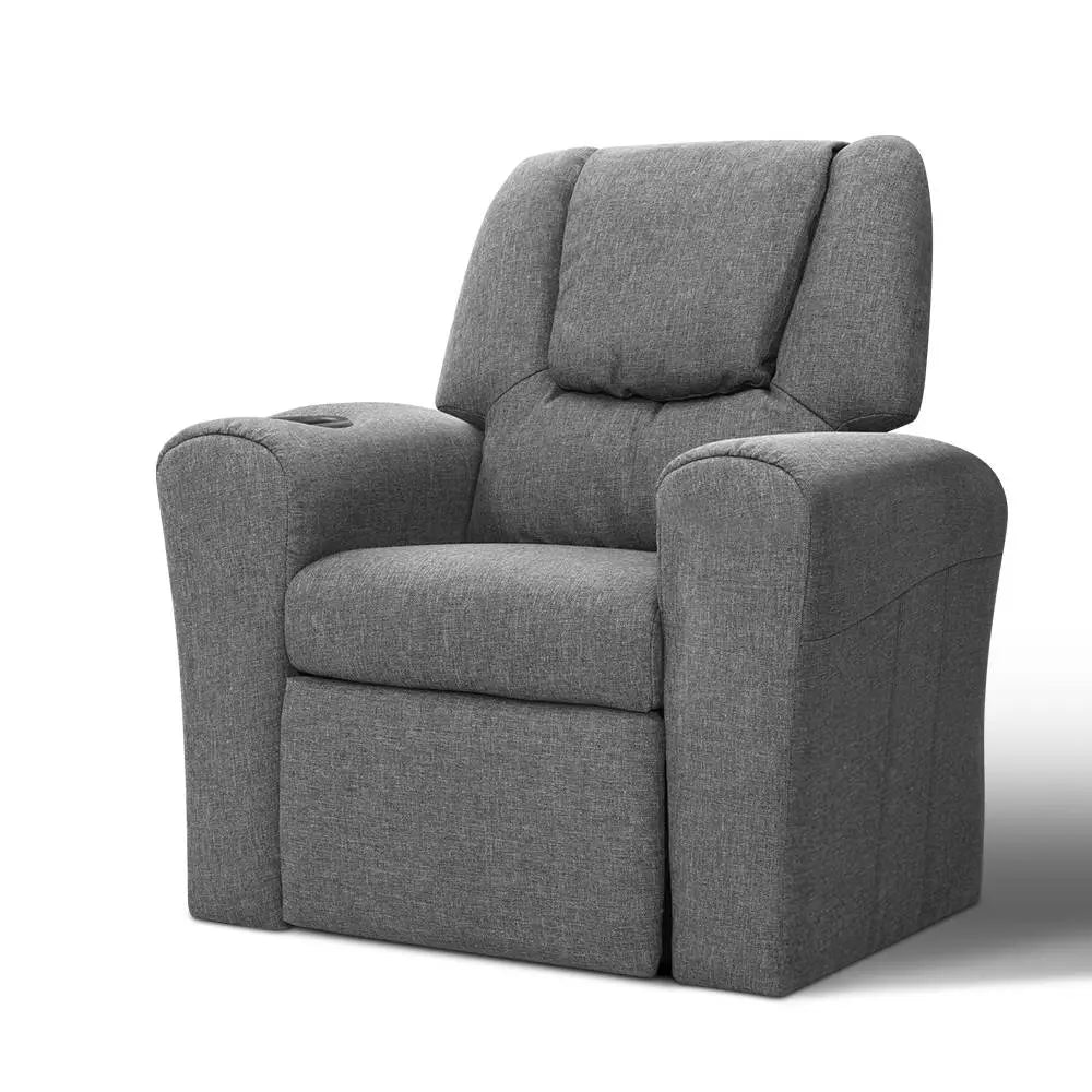 Keezi Kids Recliner Chair Grey Linen Soft Sofa Lounge Couch Children Armchair Deals499