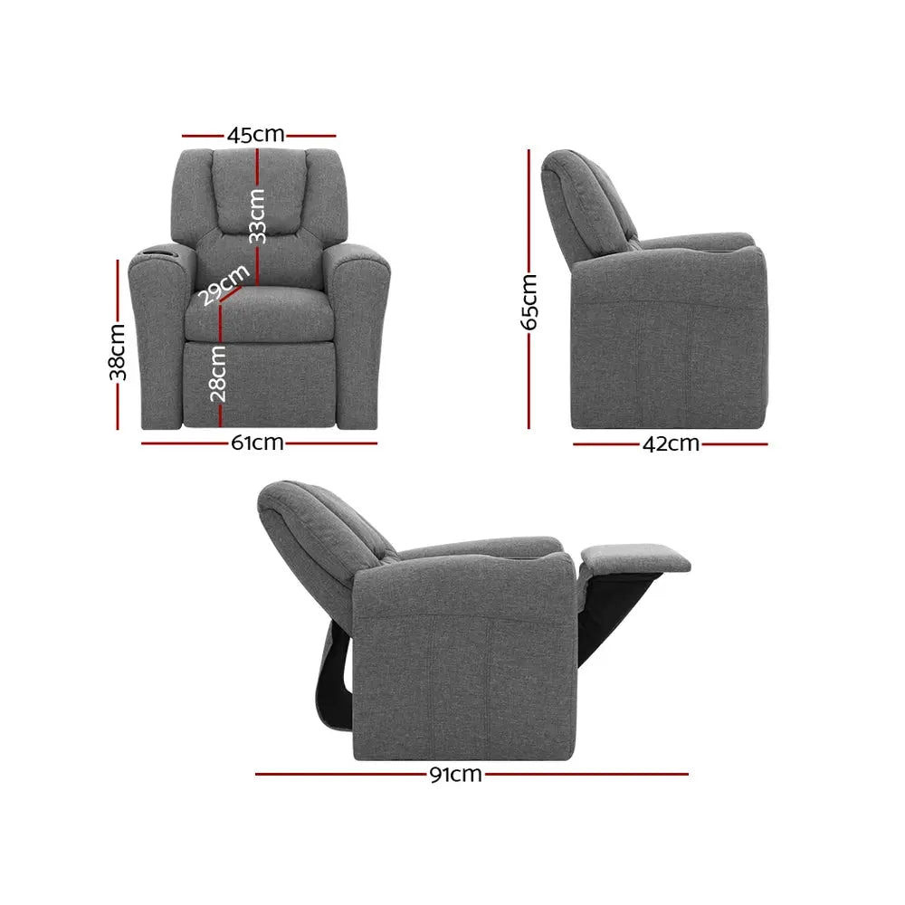 Keezi Kids Recliner Chair Grey Linen Soft Sofa Lounge Couch Children Armchair Deals499