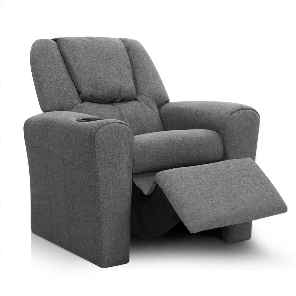 Keezi Kids Recliner Chair Grey Linen Soft Sofa Lounge Couch Children Armchair Deals499