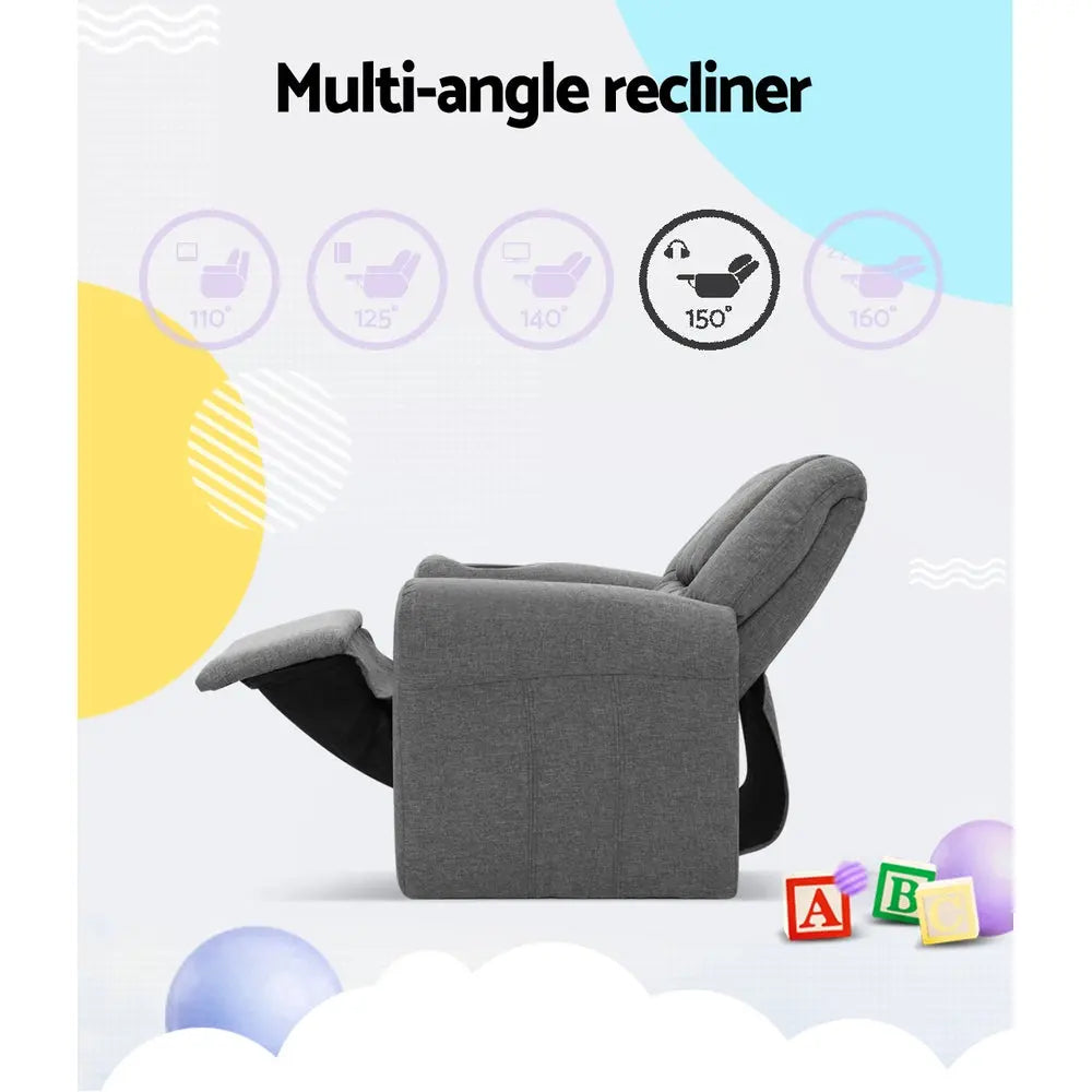 Keezi Kids Recliner Chair Grey Linen Soft Sofa Lounge Couch Children Armchair Deals499