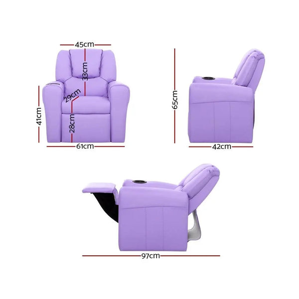 Keezi Kids Recliner Chair Purple PU Leather Sofa Lounge Couch Children Armchair Deals499