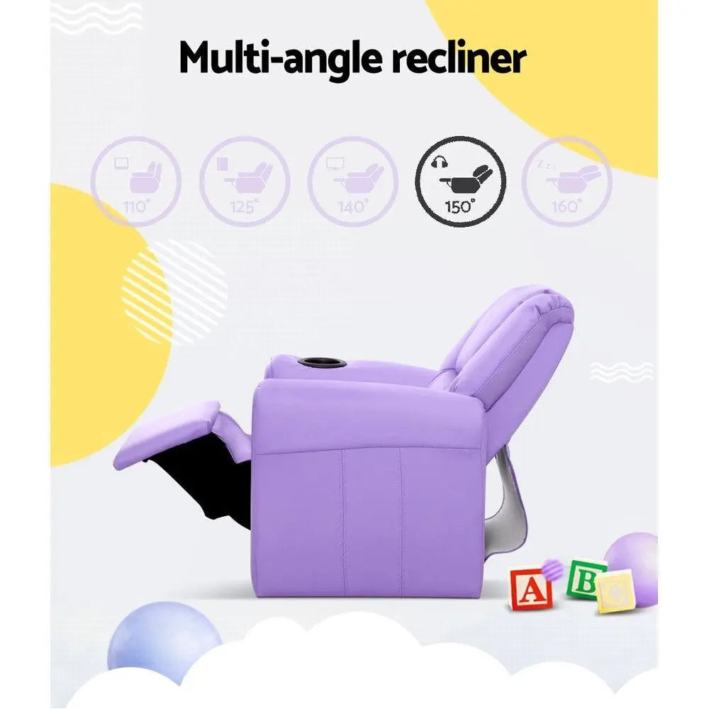 Keezi Kids Recliner Chair Purple PU Leather Sofa Lounge Couch Children Armchair Deals499