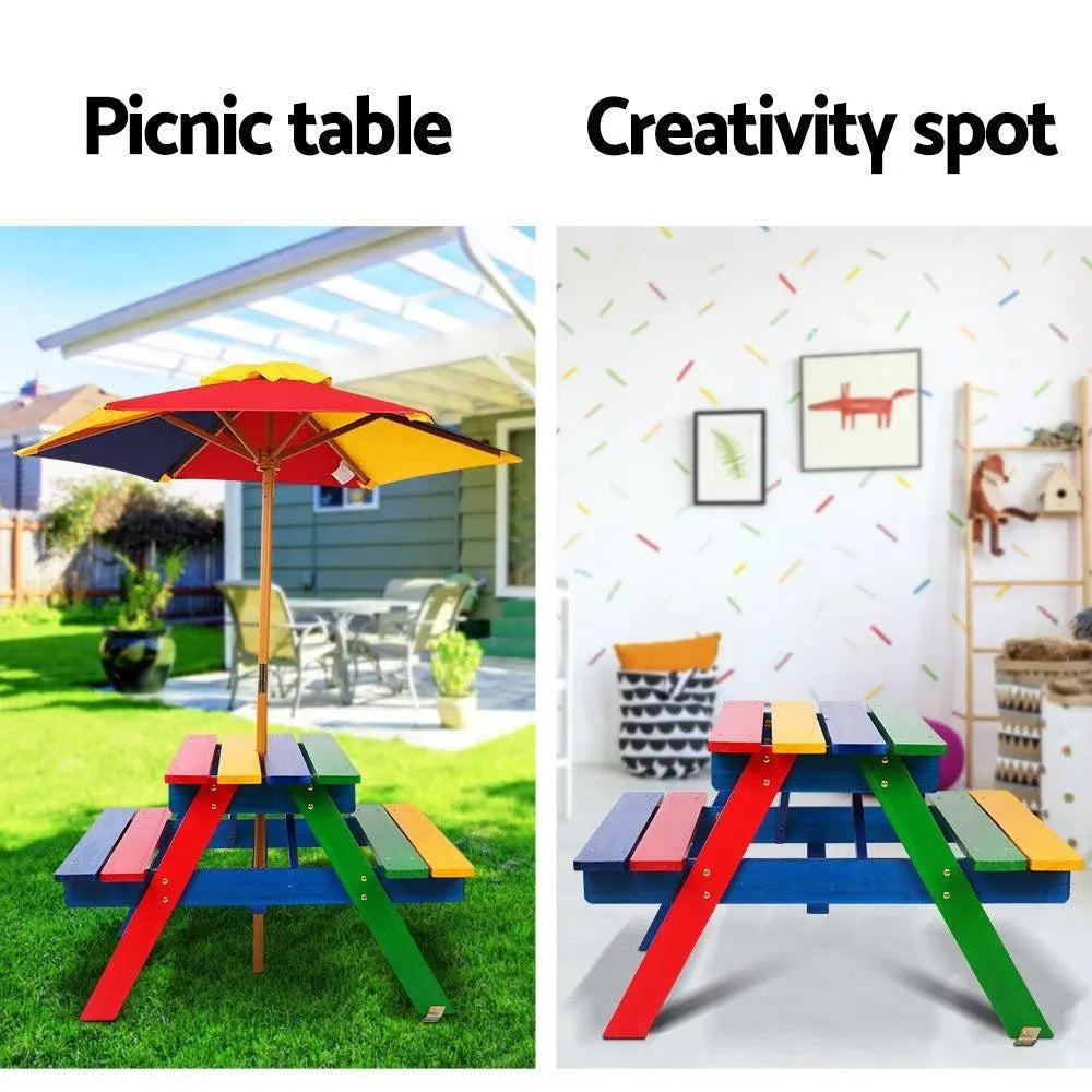 Keezi Kids Wooden Picnic Table Set with Umbrella Deals499
