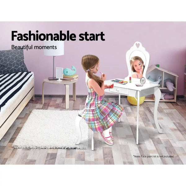Keezi White Kids Vanity Dressing Table Stool Set Mirror Princess Children Makeup Deals499