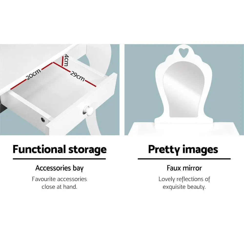 Keezi White Kids Vanity Dressing Table Stool Set Mirror Princess Children Makeup Deals499