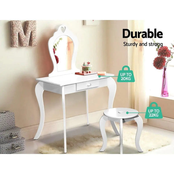 Keezi White Kids Vanity Dressing Table Stool Set Mirror Princess Children Makeup Deals499
