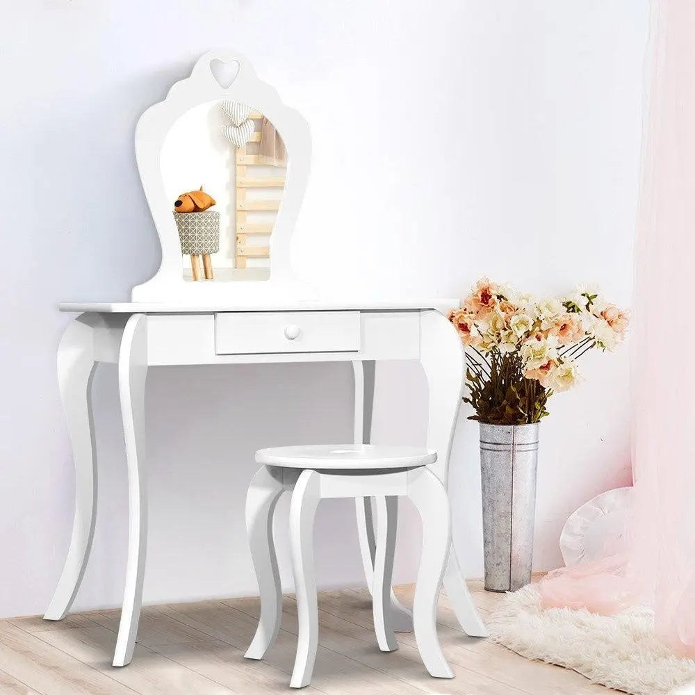Keezi White Kids Vanity Dressing Table Stool Set Mirror Princess Children Makeup Deals499