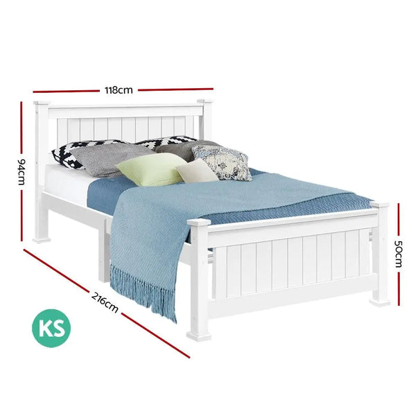 King Single Wooden Bed Frame - White Deals499
