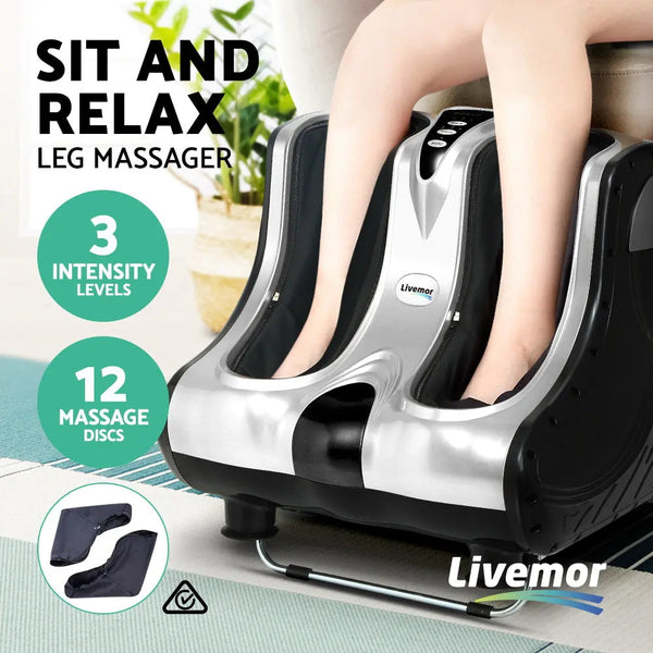 Livemor Foot Massager Ankle Calf Leg Massagers Shiatsu Kneading Rolling Silver Deals499
