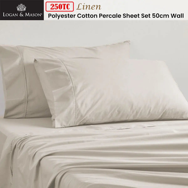 Logan and Mason 250TC 50% Polyester 50% Cotton Percale Sheet Set Linen 50cm Wall Split King from Deals499 at Deals499