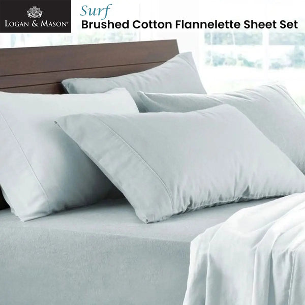 Logan and Mason Soft Brushed Cotton Flannelette Sheet Set Surf 40cm Wall King from Deals499 at Deals499