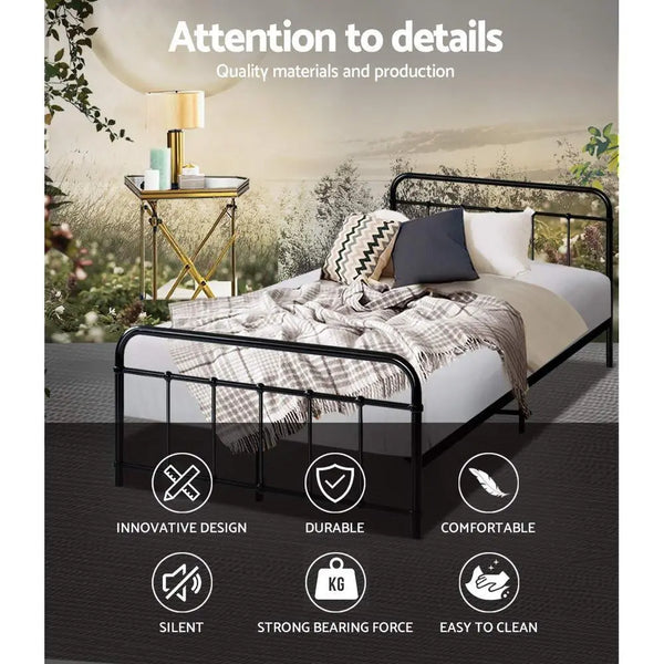 Metal Bed Frame King Single Size Platform Foundation Mattress Base Leo Black Deals499