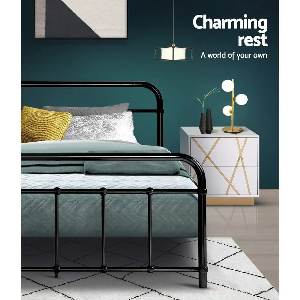 Metal Bed Frame King Single Size Platform Foundation Mattress Base Leo Black Deals499