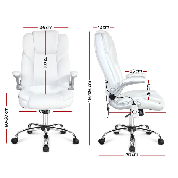 PU Leather 8 Point Massage Office Chair - White Deals499