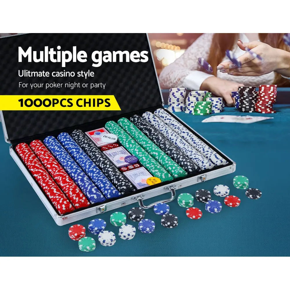 Poker Chip Set 1000PC Chips TEXAS HOLD'EM Casino Gambling Dice Cards Deals499