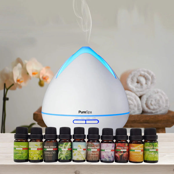 Purespa Diffuser Set With 10 Pack Diffuser Oils Humidifier Aromatherapy - White Deals499