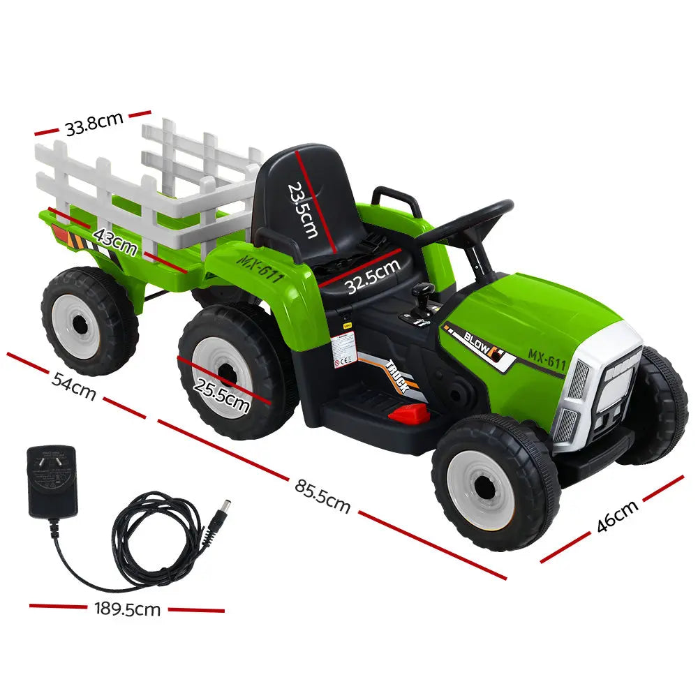 Rigo Ride On Car Tractor Trailer Toy Kids Electric Cars 12V Battery Green Deals499