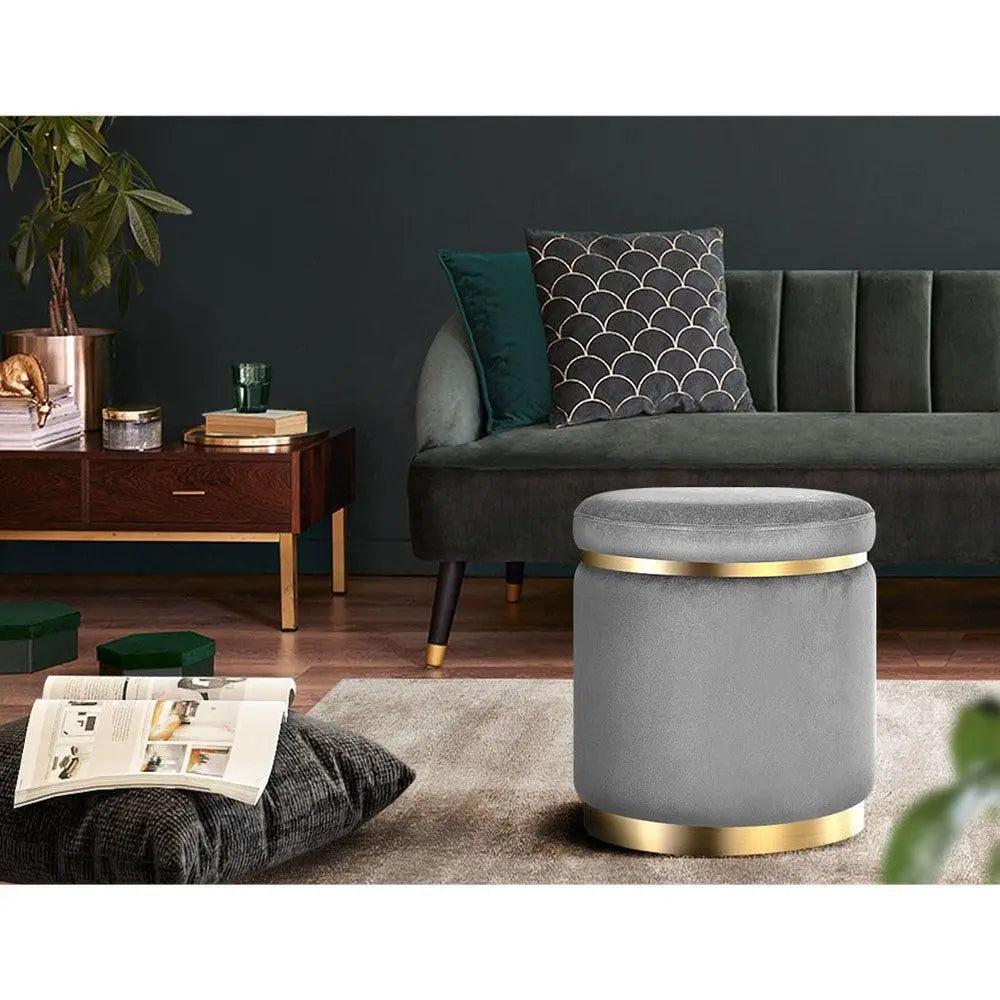Round Velvet Ottoman Foot Stool Foot Rest Pouffe Padded Seat Bedroom Footstool Deals499