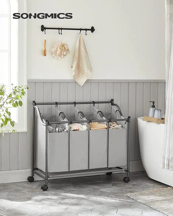 SONGMICS Laundry Basket with 4 Removable Laundry Bin on Wheels Gray LSF005GS from Deals499 at Deals499