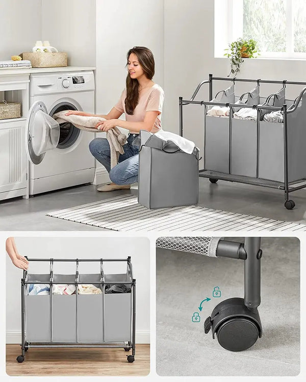 SONGMICS Laundry Basket with 4 Removable Laundry Bin on Wheels Gray LSF005GS from Deals499 at Deals499